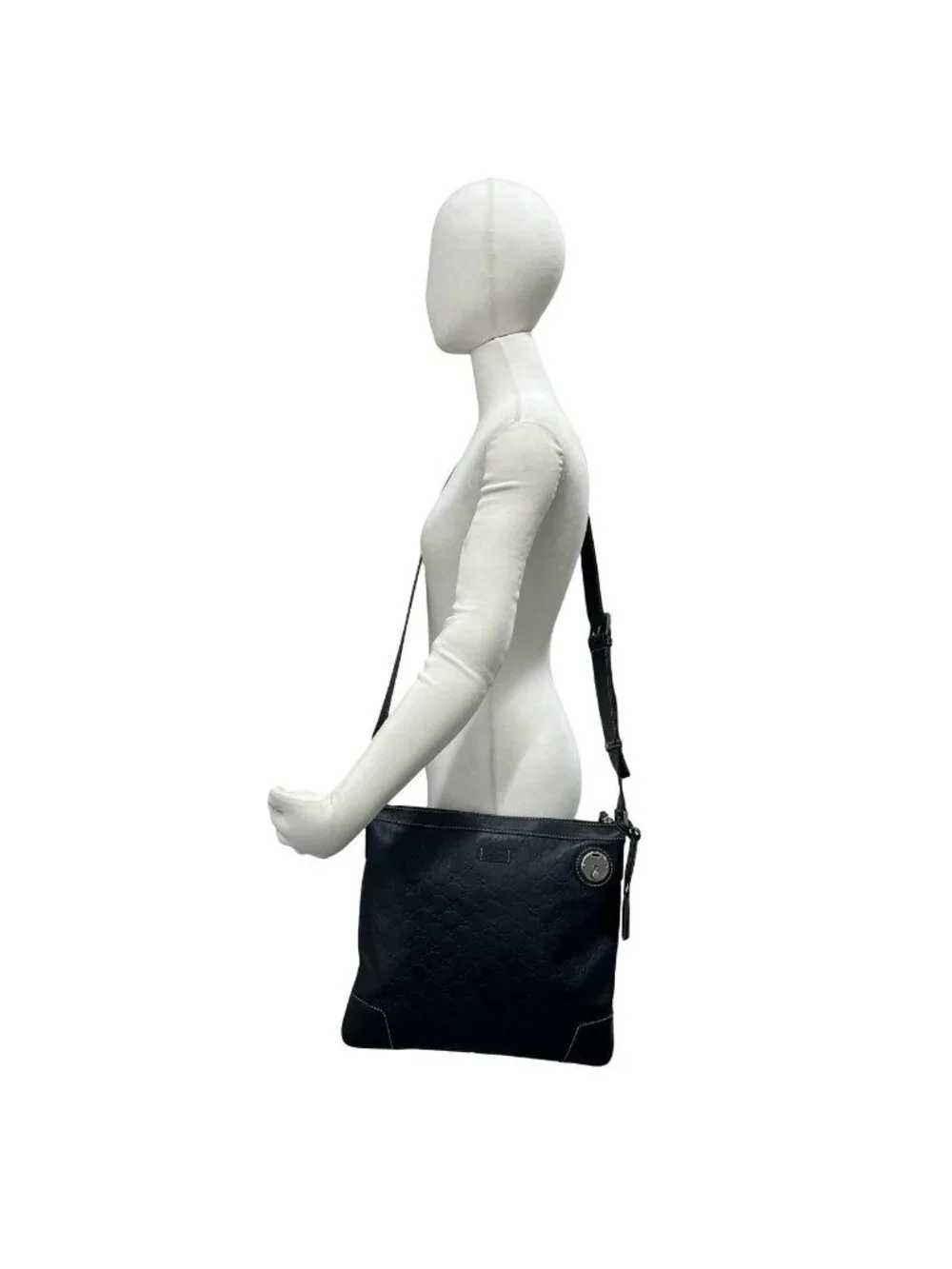 Gucci With Key Guccissima GG Patter Leather Shoulder Bag Cross Dark Navy - Picture 2 of 10
